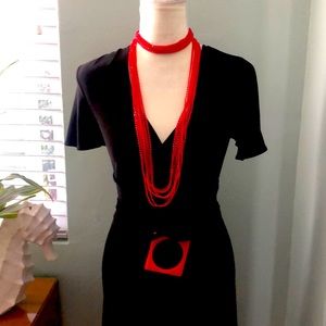 Vintage red long Pearl necklace with square bangle